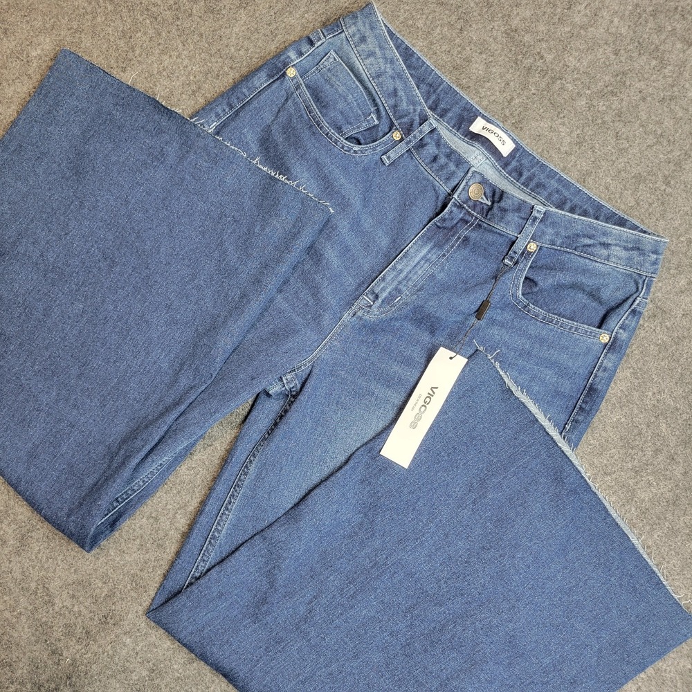 Vigoss Jeans Womens 32 Blue Whiskered Faded Stretch Flared Leg Streetwear Y2K